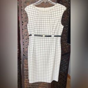 Calvin Klein white and black checkered midi dress